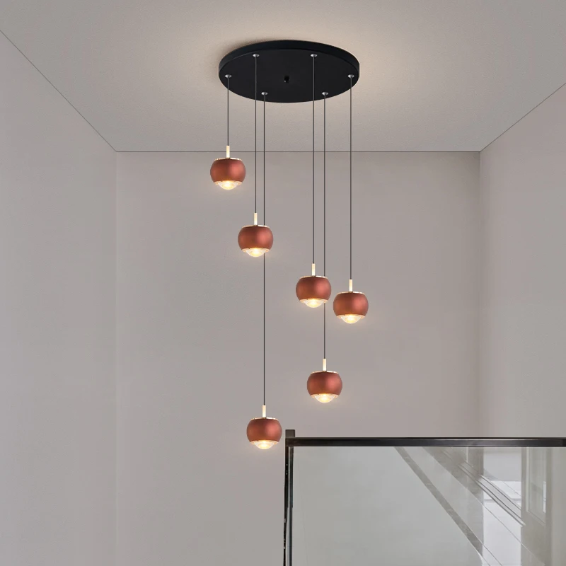 Creative Led Long Pendant Lamps Villa Duplex Hall Rotating Staircase Ball Chandelier For Living Room Dining Room Staircase Light