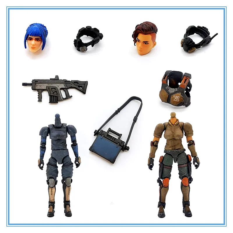 1/18 Scale Female Soldier Head Sculpture&Body&Weapon Model 3.75-inch Doll Accessories Toy Collection Display