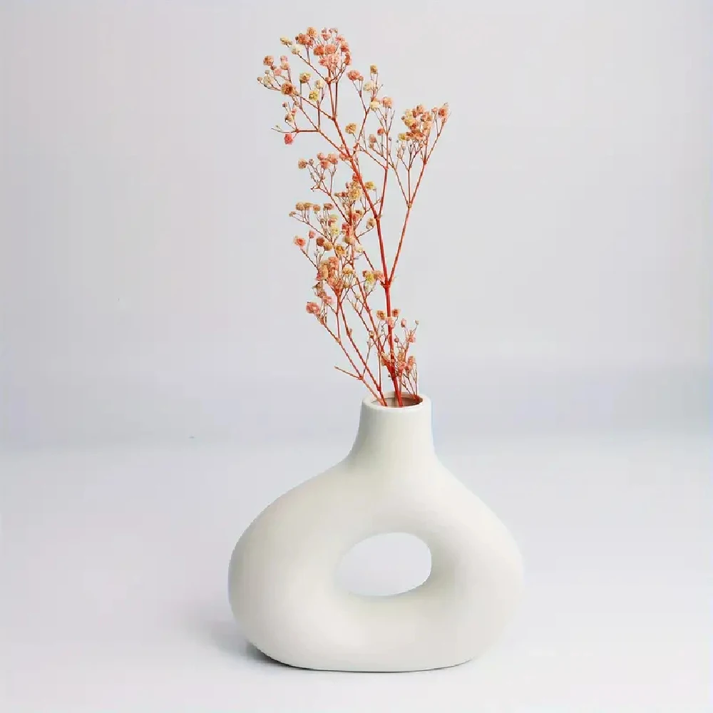 Bohemian style ceramic vase, creative donut vase, flower arrangement container, home decoration vase