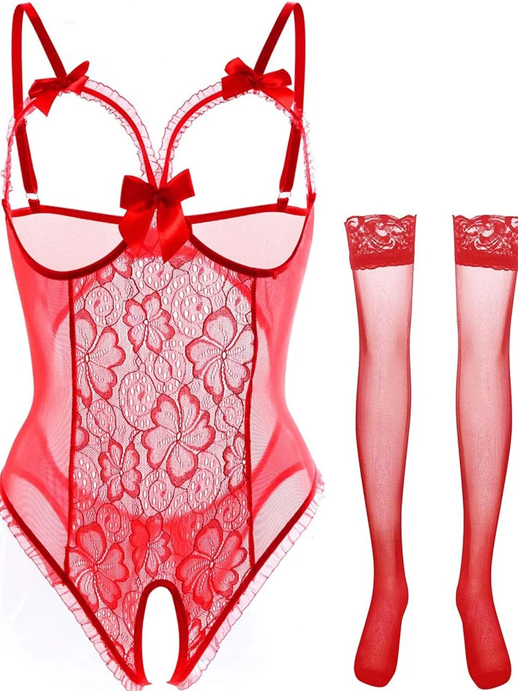 여성 포르노 속옷 레이스 속이 비치는 오픈 브라 세트 플러스 사이즈 섹시 코스튬 딥 V넥 테디 바디수트 에로틱 크로치리스 란제리 세트