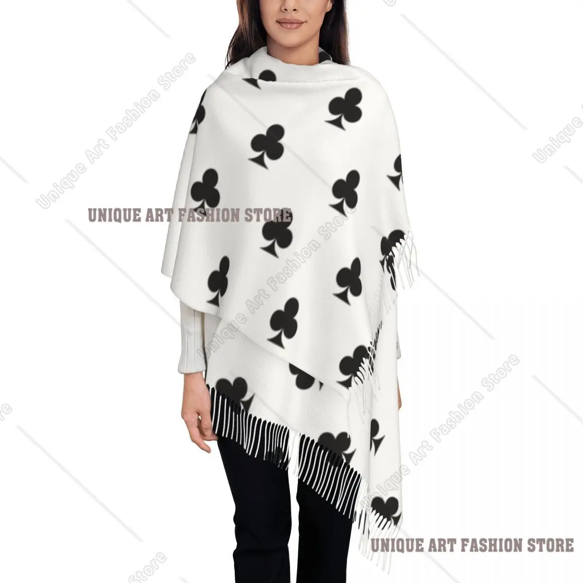 Playing Cards Scarf for Womens Winter Warm Cashmere Shawl Wrap Poker Long Large Shawl Scarf for Ladies