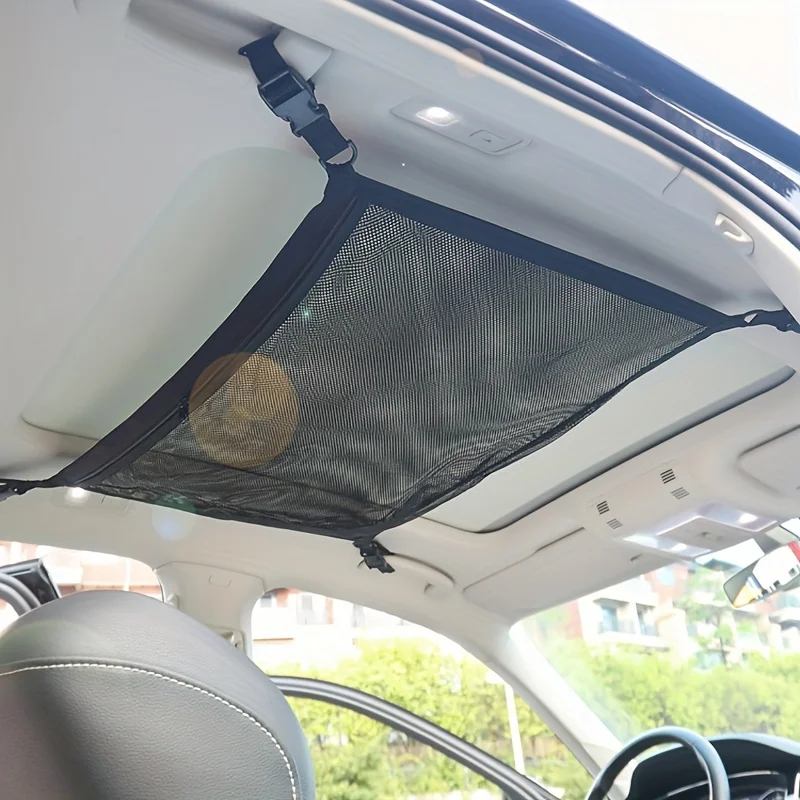 Tasca per rete da carico a soffitto per auto regolabile a doppio strato in rete per SUV organizzatore per tetto borsa da viaggio lunga, tenda che