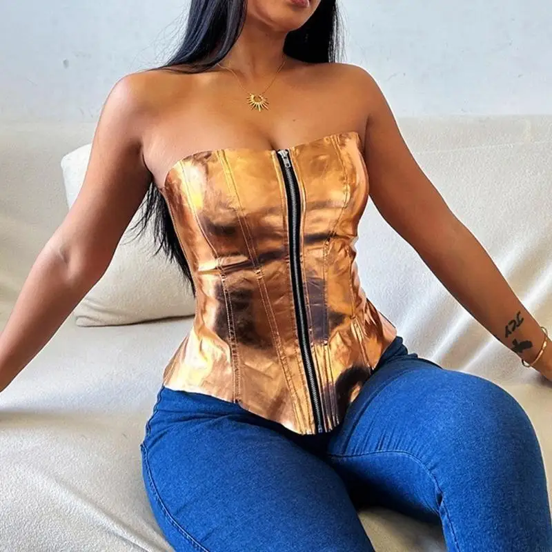 

Corset Lingerie for Women Underbust Golden/Silver Shapewear Bustier Slimming 6XDA