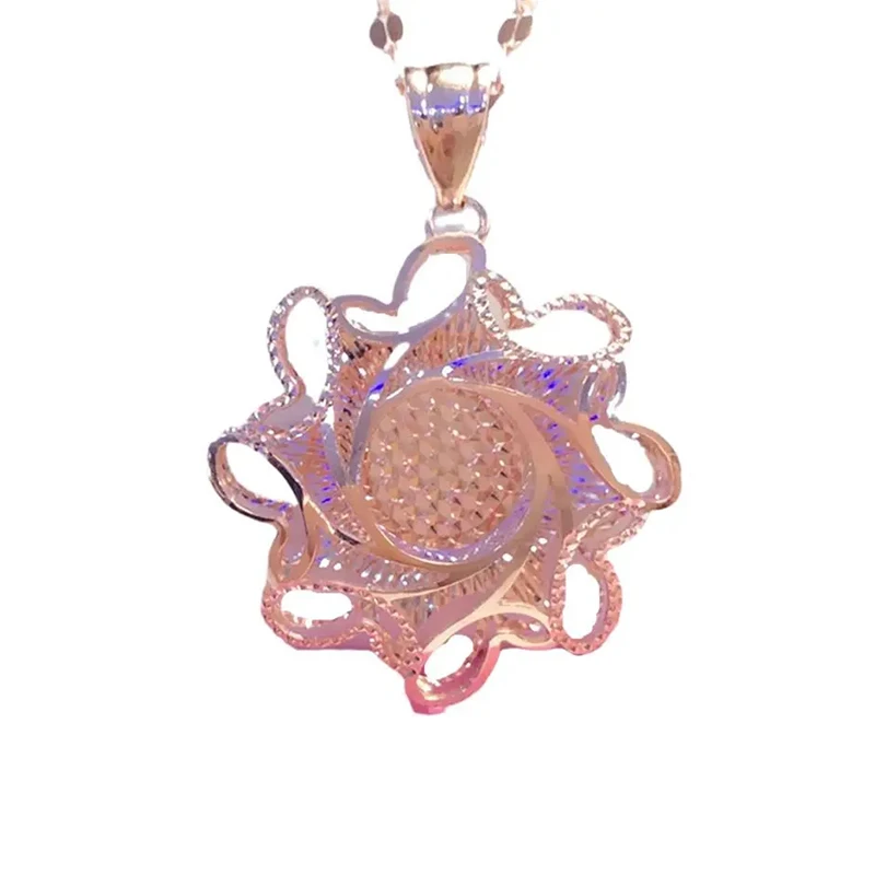 585 Purple Gold Plated 14K Rose Gold Sunflower Pendant Openwork Fashion Shine Choker Necklace Charm Engagement Jewelry