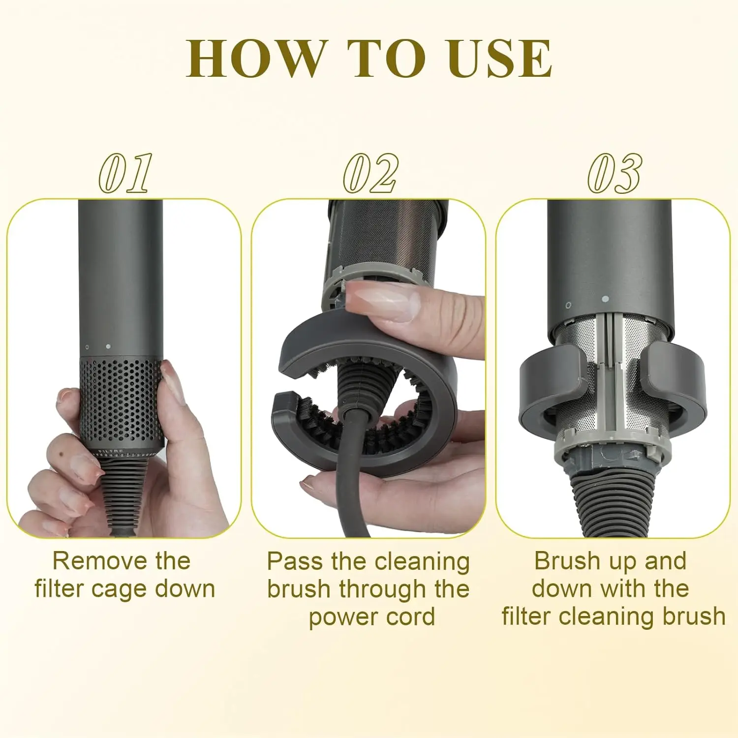 Filtro acessório escova de limpeza, compatível com Dyson Supersonic cabelo secador, peças de reposição, Hd01, Hd08, Hd02, Hd03, Hd04