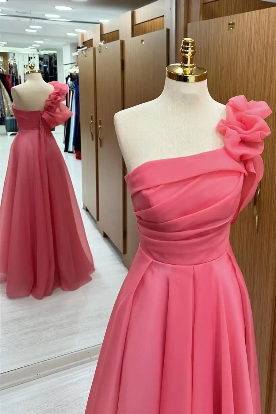 

Women'S One-Shoulder Ruffle Long Prom Dress Organza Ruched Bodice A-Line Evening Party Gowns For Any Special Occasion Pink Robe