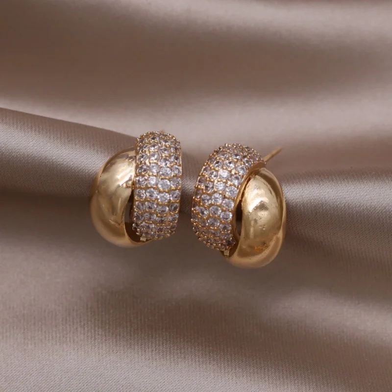 French new design fashion jewelry 18K gold plated cross-zircon earrings elegant women's daily work accessories
