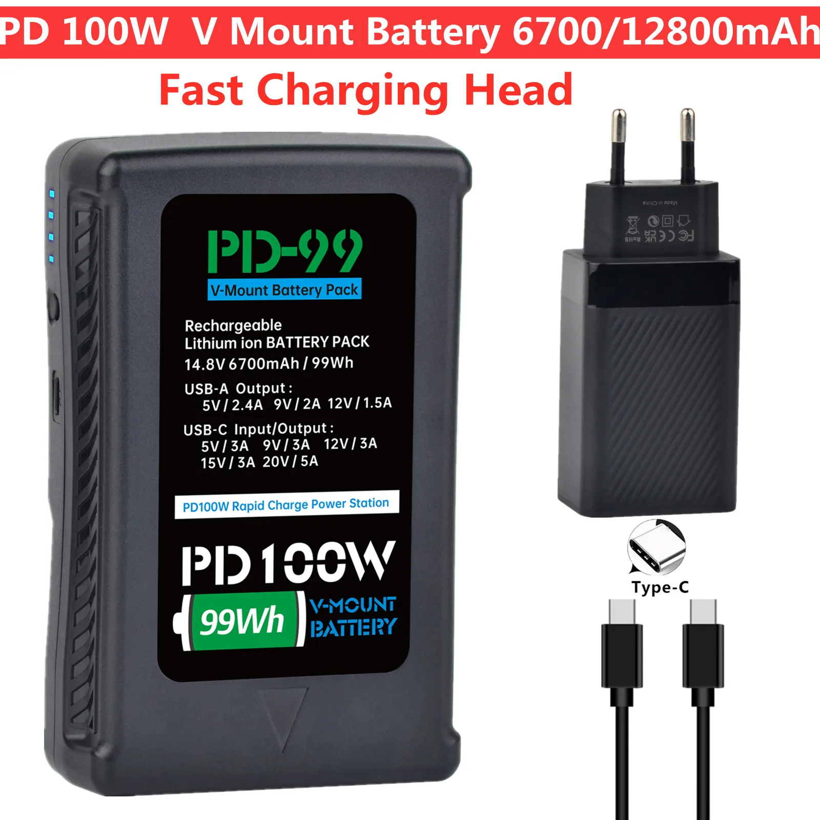 

NEW V Mount V-Lock BP-190 BP-99 Battery BP Battery With PD100W Cable for Sony Camcorder Broadcast Video Light Monitor Camera