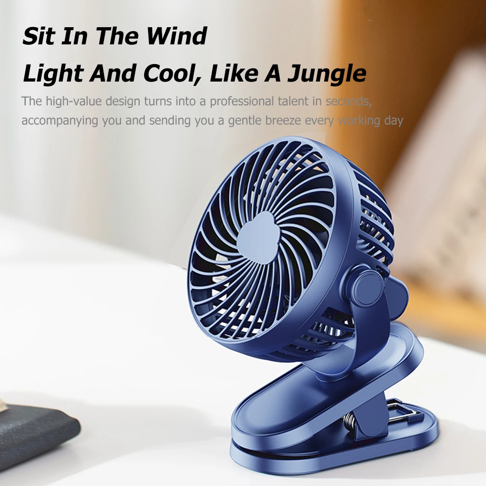 USB Mini Clip Fan Battery Operated Rechargeable Table Fan 360° Rotation 3 Speeds Wind Cooling Desktop Fan for Baby Stroller Cart