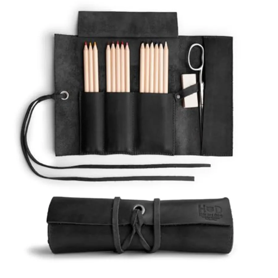 

Rustic Pencil Roll Pouch, Multi-Purpose Storage Wrap for Scissors, Earphones, Organizer for Craft, Full Grain Leather, Handmade