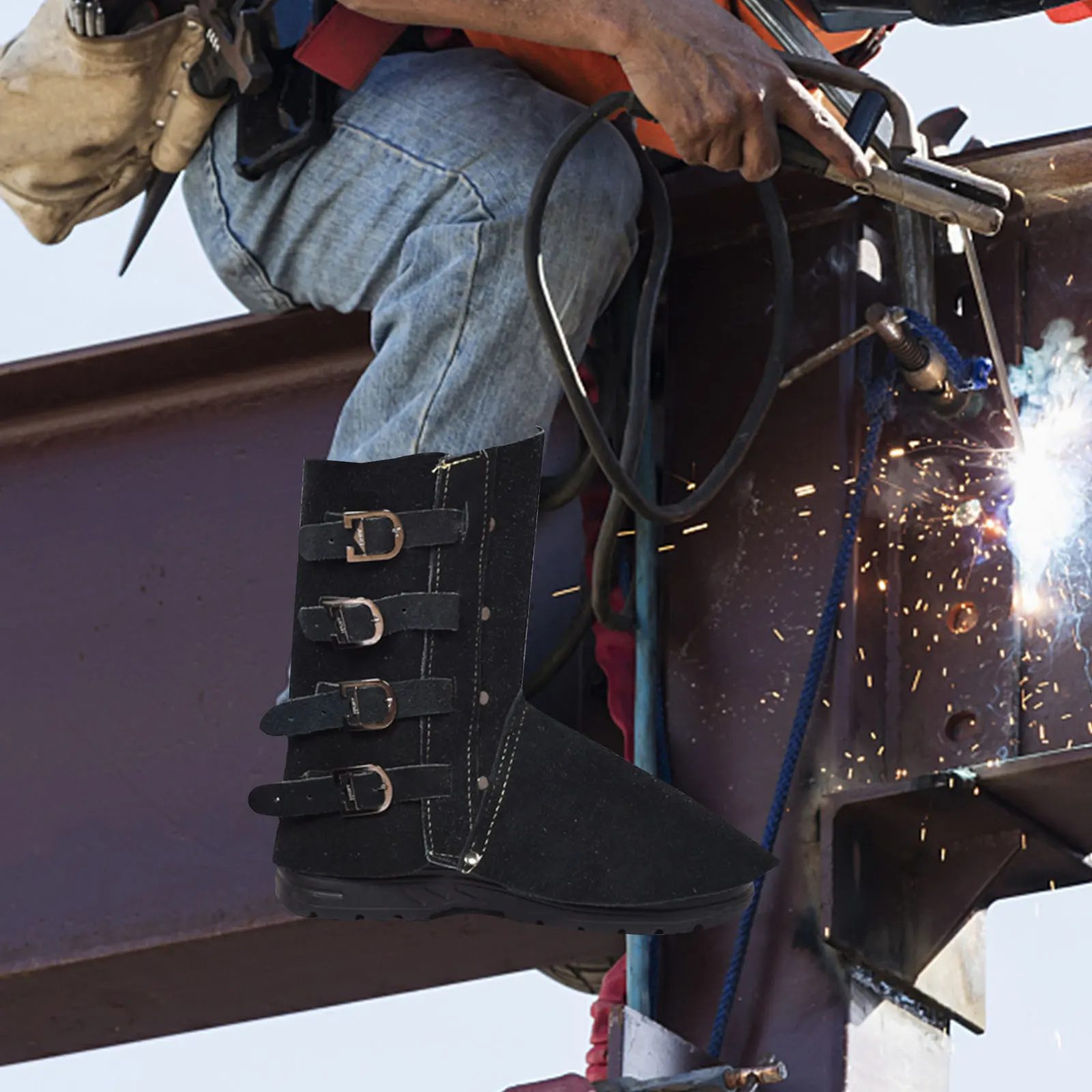 1Pcs Flame Retardant Welding Foot Cover Dark Blue Premium Cowhide Welding Shoes Protector Heat Insulation Anti Scald Foot