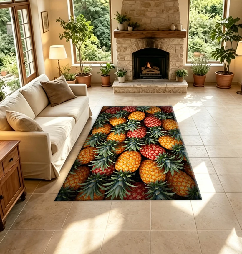 Bright Pineapple Fruit Pattern Carpet Floor Mat Tropical Summer Fruit Pattern Floor Mat Suitable for Kitchen Living Room Home Decoration