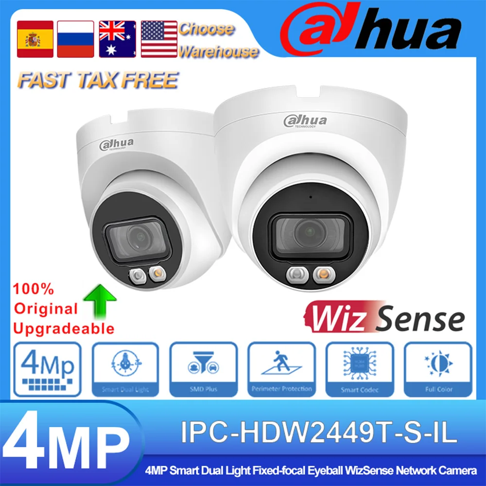 dahua original wizsense network camera mp poe inteligente luz dupla globo ocular fixo focal construido em mic vigilancia ipc hdw2449t s il 01