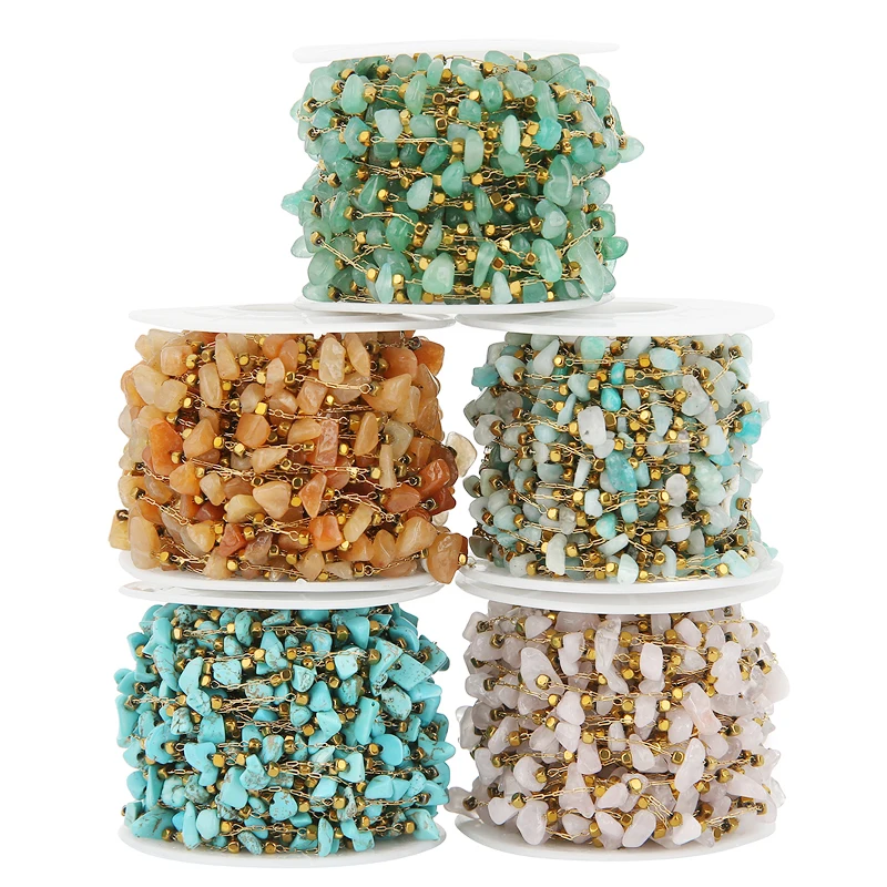 

1 Meter Unique Natural Stones Beaded Stainless Steel Chains DIY Jewelry Gifts Making Bracelets Necklaces Findings Wholesale