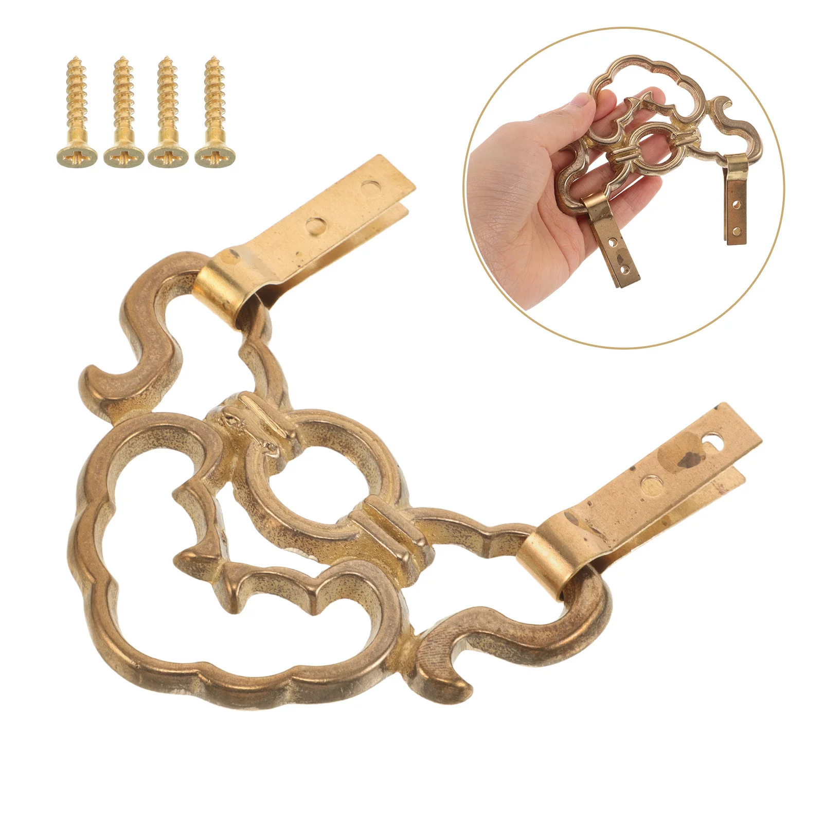 

5Pcs Copper Brass Picture Hooks Chinese Style Vintage Wall Mounting Hardware Durable for Picture Frames Artwork Clocks