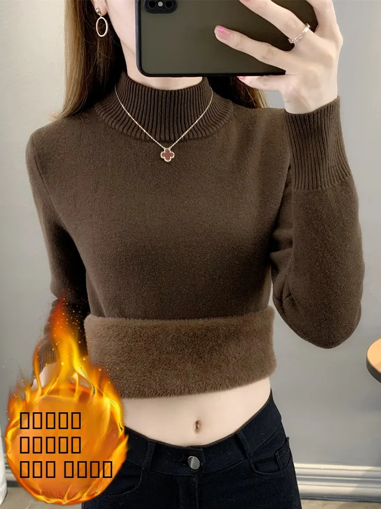 

Women's Fce Lined Thiened Knitted Sweater f High Collar Base Layer Warm Top Winter Faion Commute Slim Fit Long Sve