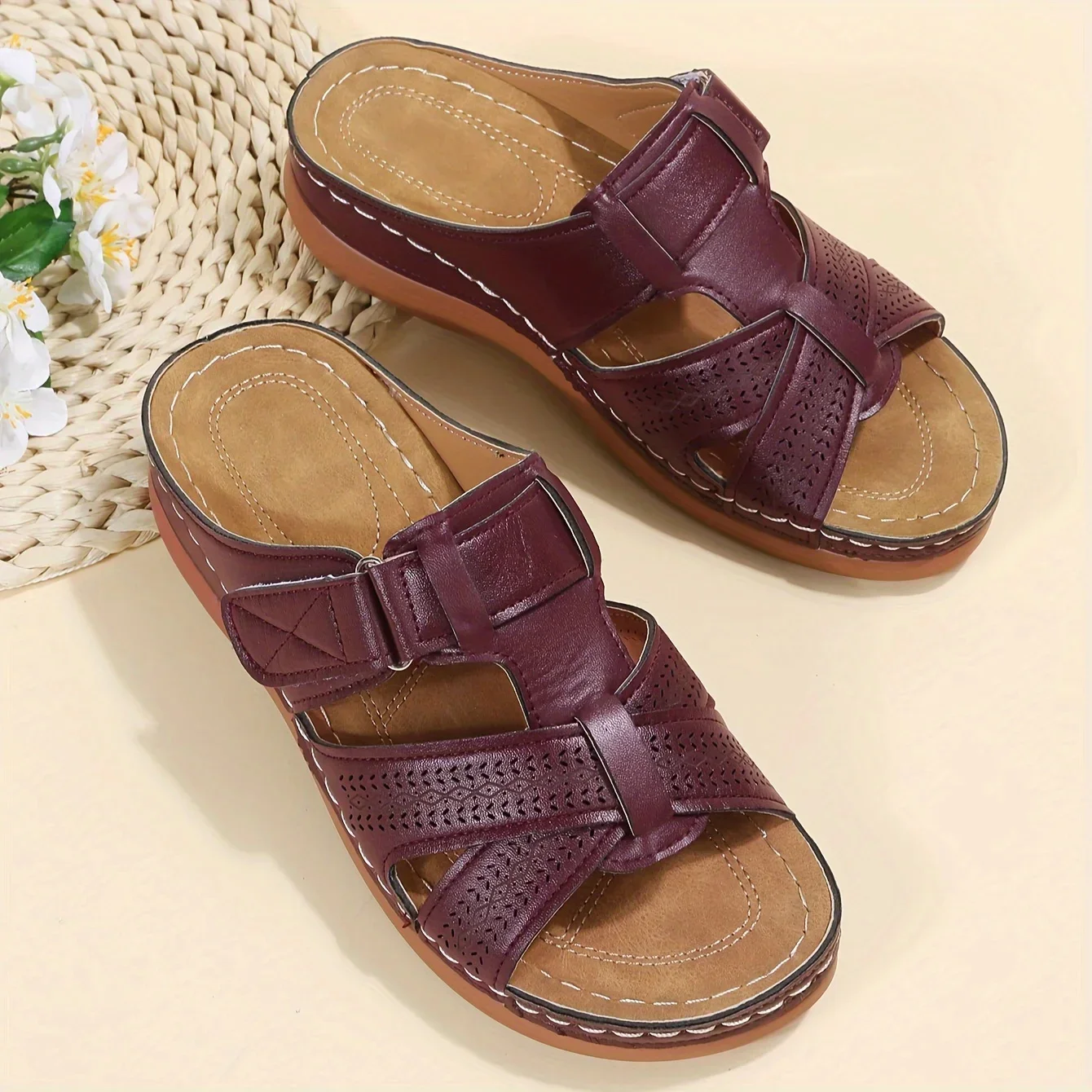 2026 Sommer Damen Keilsandalen Premium Orthopädische Offene Zehen Sandalen Vintage Rutschfeste Leder Freizeitschuhe Damen Plateau Retro Schuhe – Detail 8