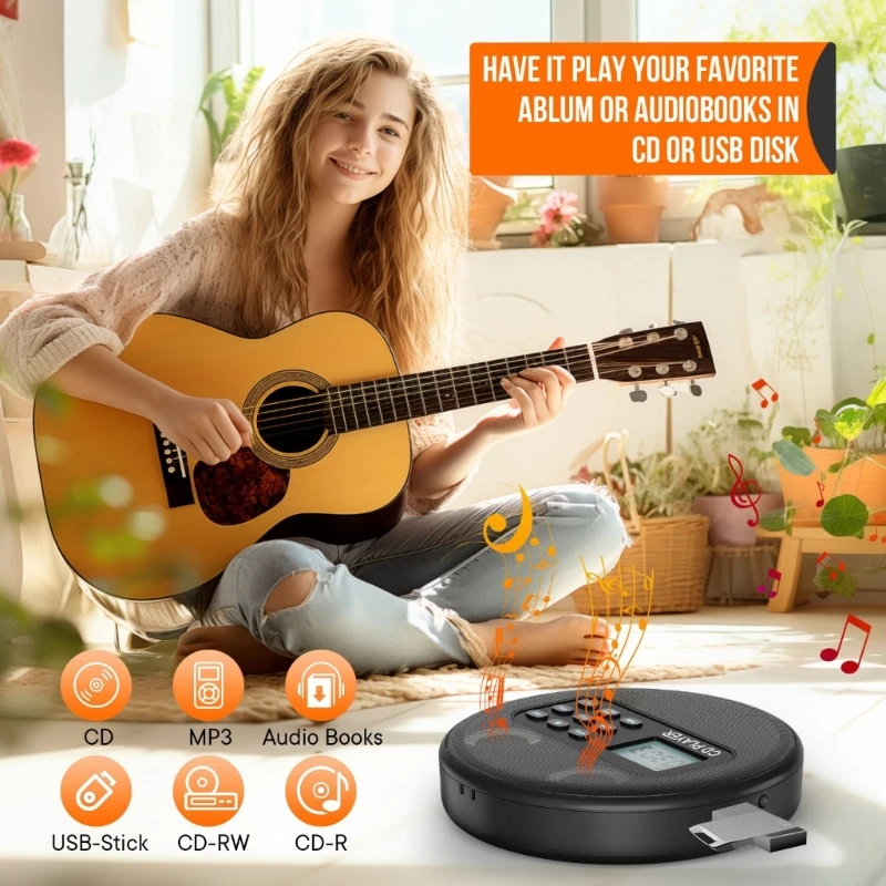 Convenient Battery Operated Player Enjoy Clearly Sound Quality for Music Listen Play Various Disc Formats Player