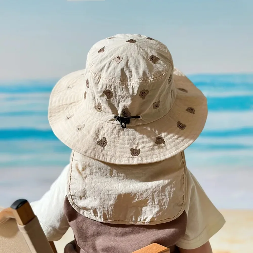 Sombrero de sol con protección UV para niños, gorro de pescador transpirable para exteriores, informal, cuello, cubierta de oreja, chal de corcho grande