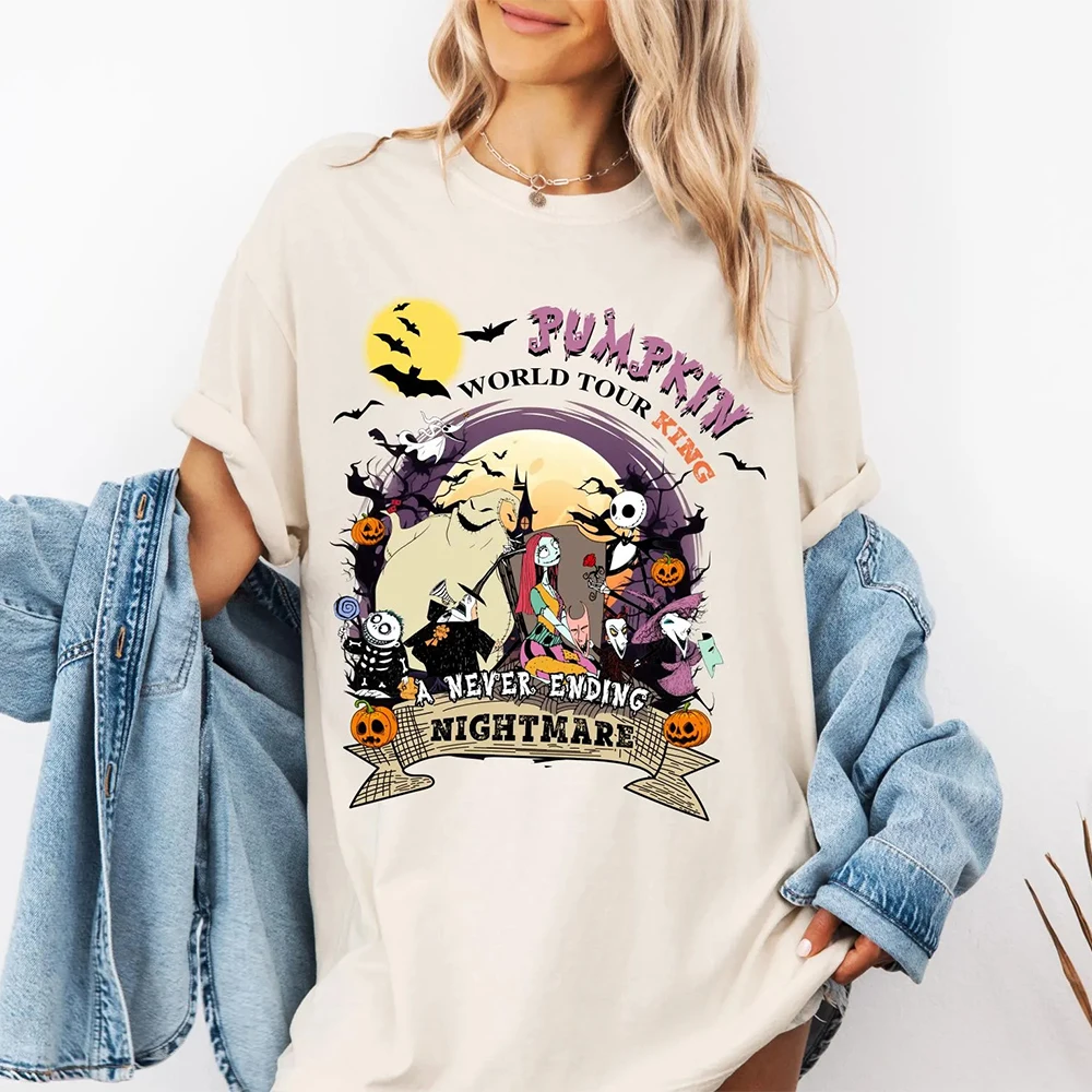 Pumpkin World Tour King Shirt 2025 Disney Halloween Shirt Jack Sally Nightmare Halloween A Never Ending Nightmare Women's Shirt