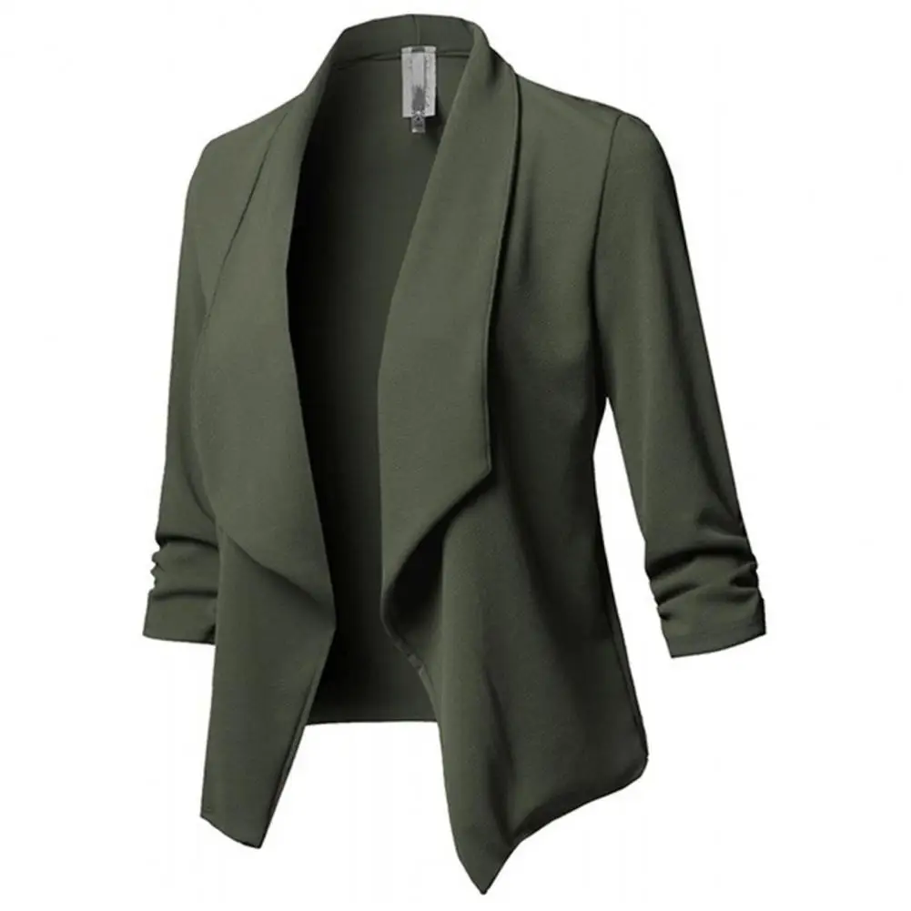 Blazer de negocios abierto para mujer, Chaqueta de manga tres cuartos, estilo OL, traje Formal, cárdigan de punto abierto