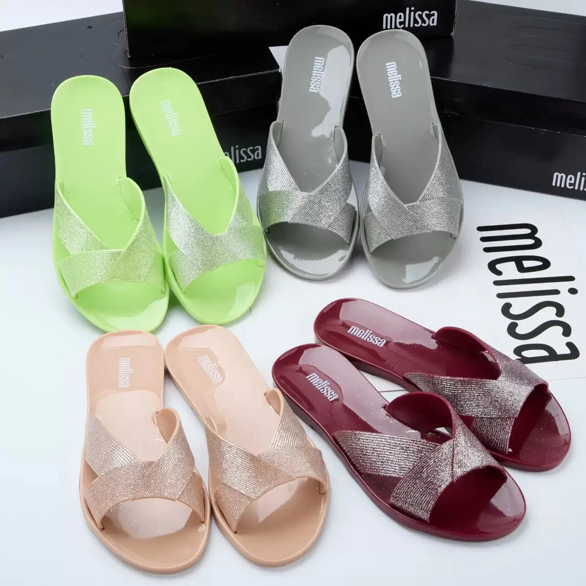 Mini Melissa Original Brand 2025 Summer Ladies New Flip-flop Hot Sale Women's Camellia Flat Casual Beach Shoes Girl Slippers