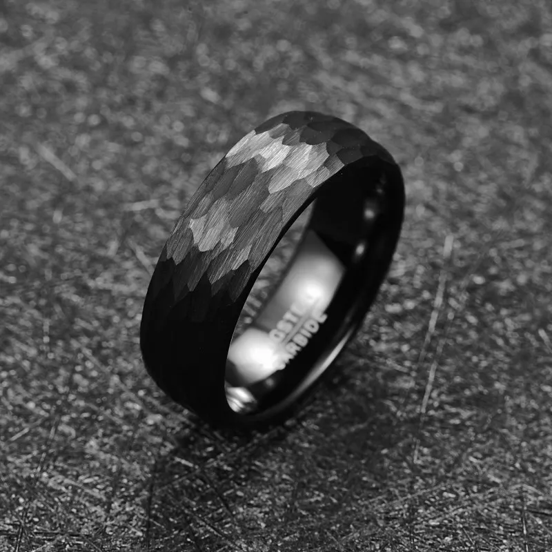 NUNCAD 8mm Black Tungsten Wedding Band For Men Multi-Faceted Hammered Brushed Finish Men Rings Gift AAA Quality Free Shipping