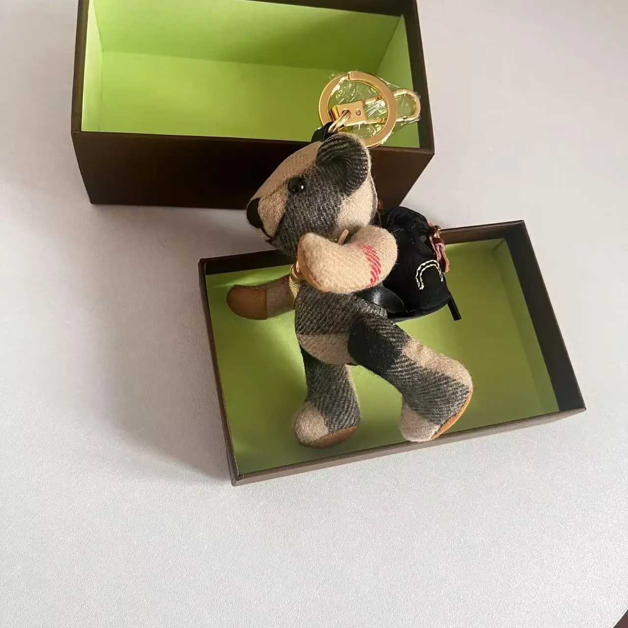 

Cashmere Plaid Teddy Bear Backpack Bear Birthday Gift Car Keychain Women's Bag Pendant