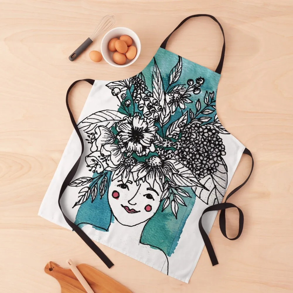 

Inked flower head Apron For Kitchen Professional Barber Smock for hairdressing For Men Apron