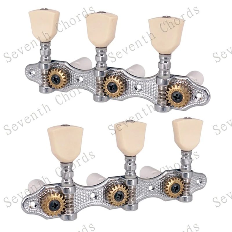 Ein Set Jadegrüne Trapezförmige Knöpfe 3R3L Chrom-Saitenstimmer Mechaniken für Klassische Gitarren Zubehörteile – Detail 9