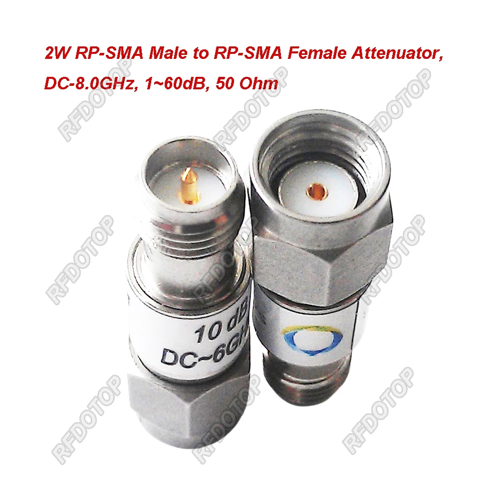 2W DC-8.0GHz RP-SMA Male to RP-SMA Female RF Attenuator 1~60dB Attenuator SMA Fixed Connectors 304 Stainless Steel 50 Ohm