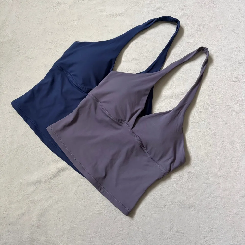 Logo V-neck Hanging Neck Vest with Chest Mat Yoga Clothes Running Sports Fitness Yoga Sexy Vest for Women