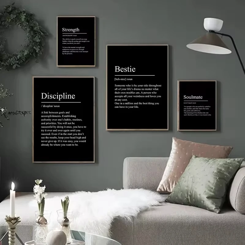 Black Minimalist Inspirational phrases Poster Print Success Focus Patience Definition Canvas Painting for Home Office Wall Decor