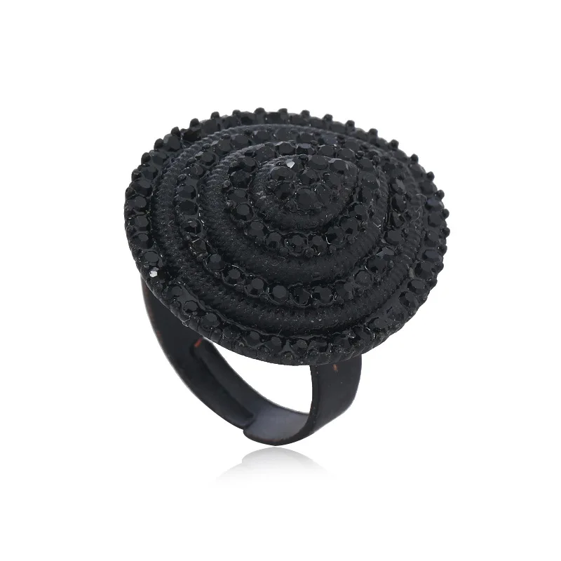 Bohemian Vintage Black Rhinestone Rings For Women Fashion Big Female Male Ring Retro Love Heart Party Jewelry