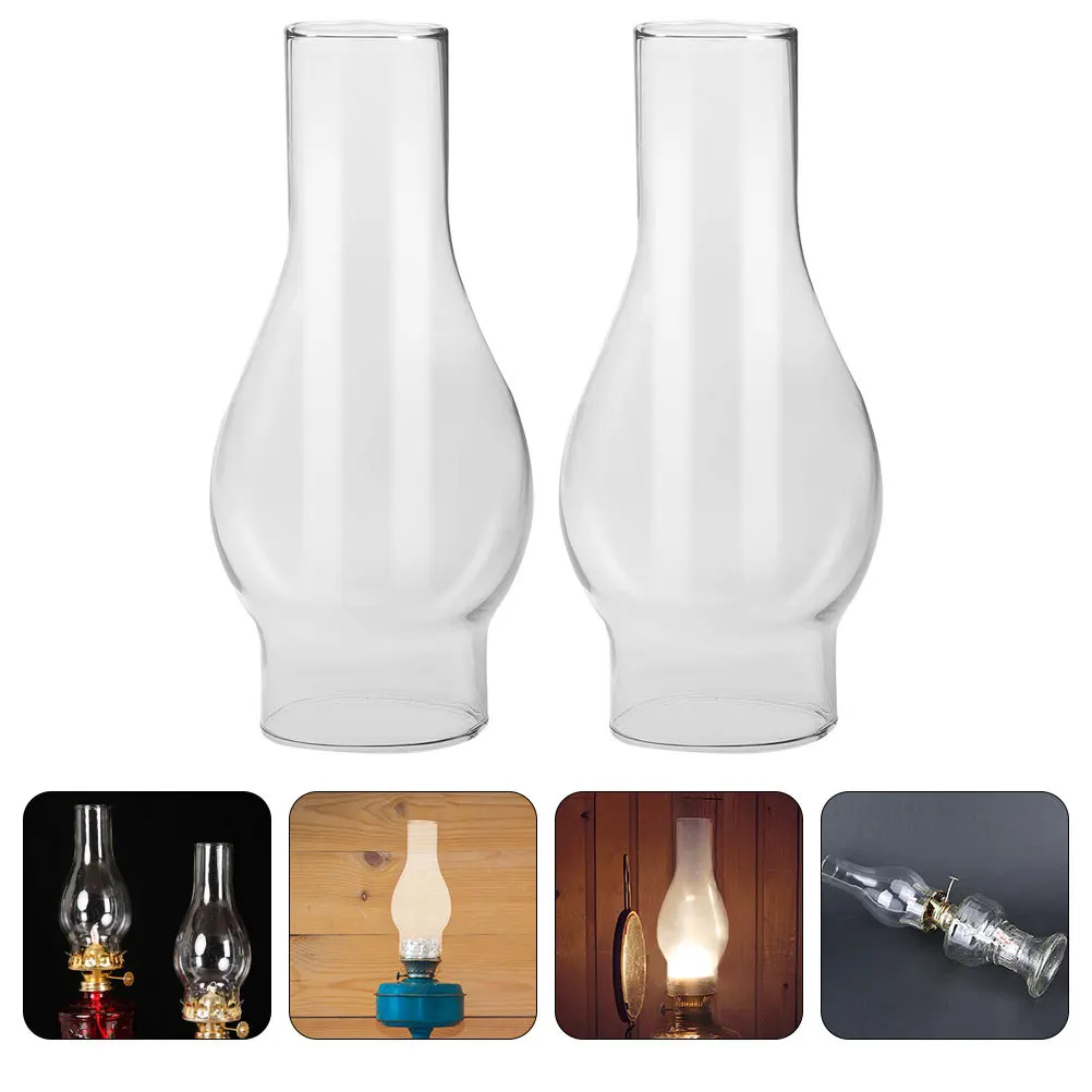 

2Pcs Glass Oil Lamp Shade Vintage Style Clear Lamp Cover Classic Windproof Chimney for Home Decor Lampshade
