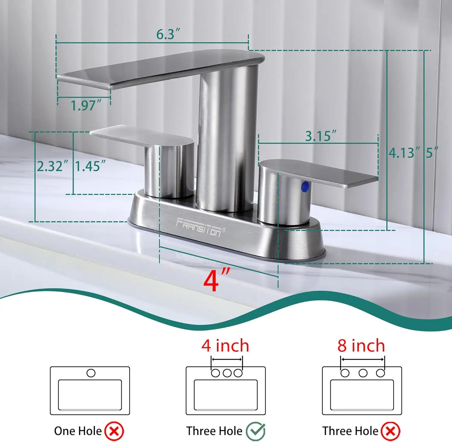 nsiton Waterfall Bathroom Faucet Lavatory 2 Handle 3 Hole 4 Inch Bathroom Sink Faucet Washbasin Faucet With Deck And Pop-Up