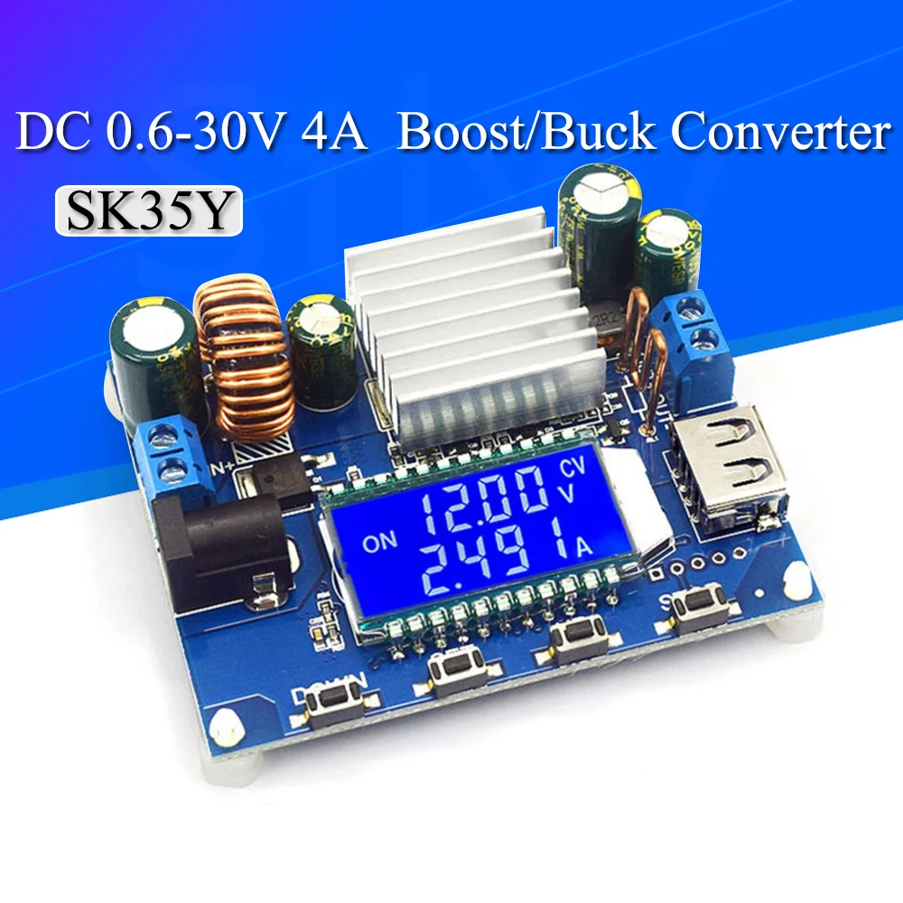 SK35L DC 0.6-30V 4A 35W 5V 6V 9V 12V 24V Boost/Buck CC CV Regulated Adjustable DC Power supply Module laboratory power supply