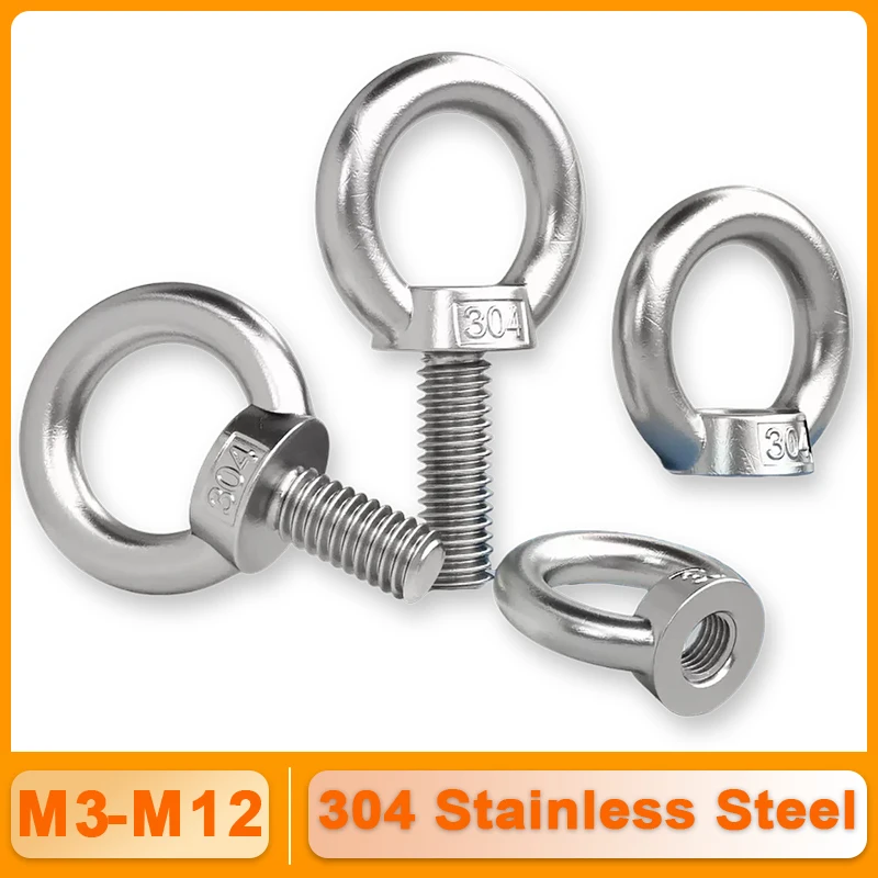 DIN580 304 Stainless Steel Lifting Eye Bolts Eye Nuts Garden Hanging Rings Rigging Fastener M3 M4 M5 M6 M8 M10 M12