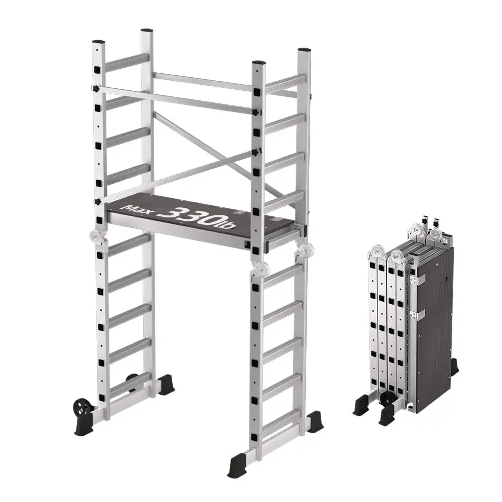 Portable Aluminum Multipurpose Folding Scaffold Ladder Tower Stool Anti-Slip Safety Design