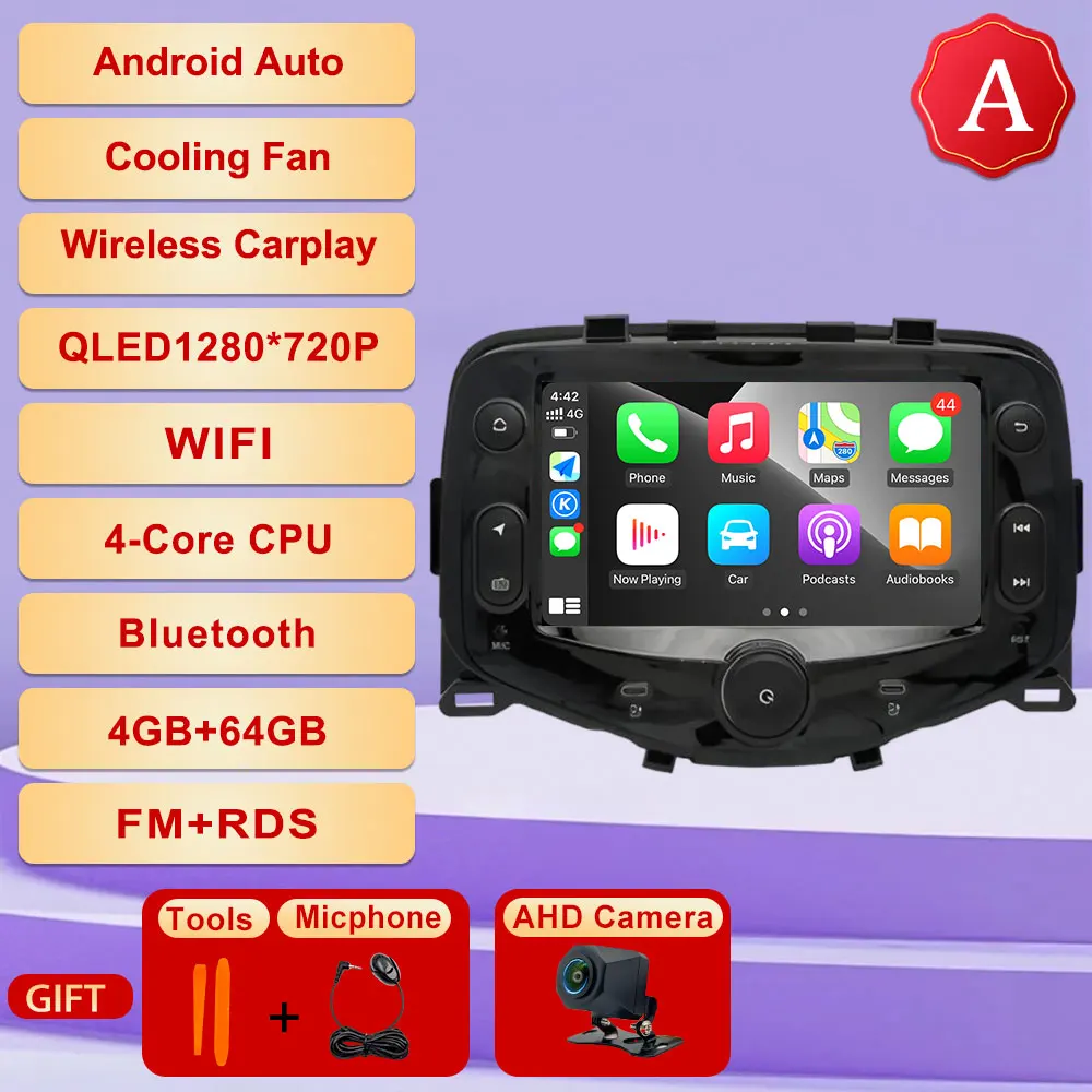 Android 15 Voor Toyota Aygo Peugeot 108 Citroen C1 2014-2021 Autoradio Multimedia Gps-navigatie Carplay Auto speler Bluetooth