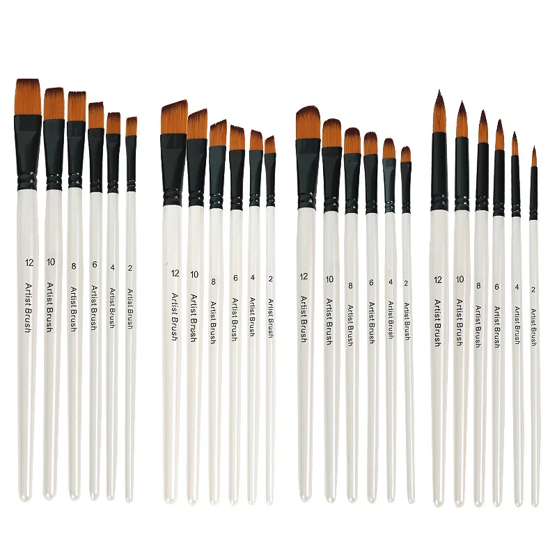 12 pcs/set Nylon Hair Wooden Handle Watercolor Paint Brush Pen Set Learning DIY Oil Acrylic Painting Art Paint Brushes Supplies