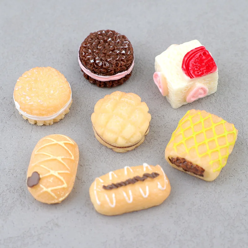 New Foods Play Cookie Resin Bread Cabochon 10pcs Resins Flatback for DIY Decoration Accessories Wholesale Ornament Bulk Supplier