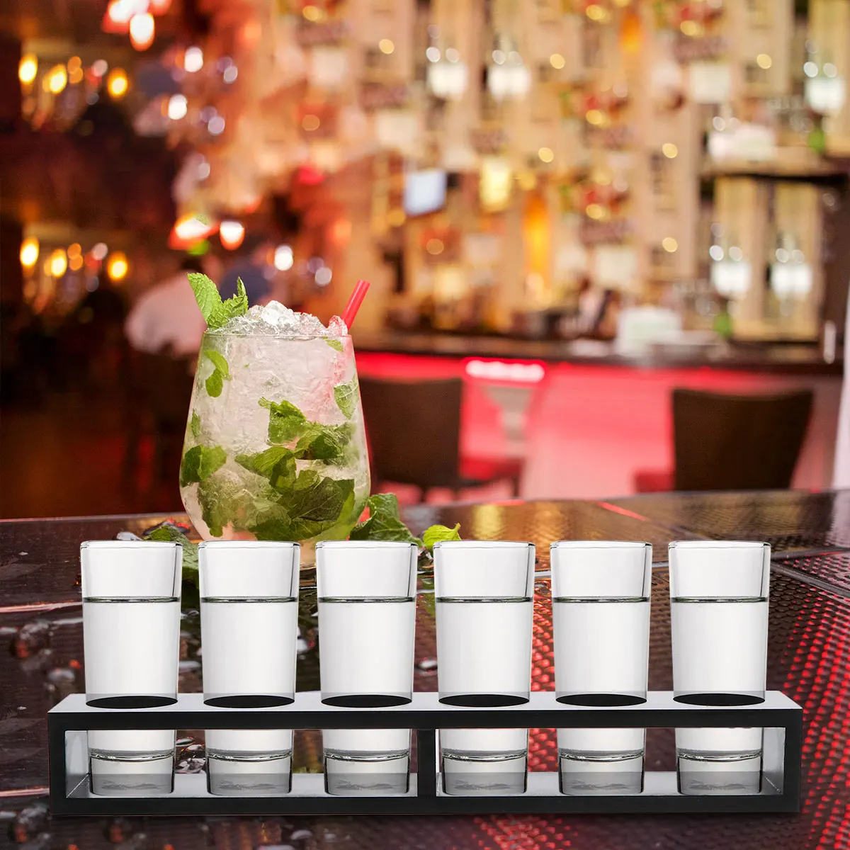 

Wooden Cup Holder Rack for 6 Glasses Storage Organizer with 4cm Hole Diameter Suitable for Home Bar Hotel Use