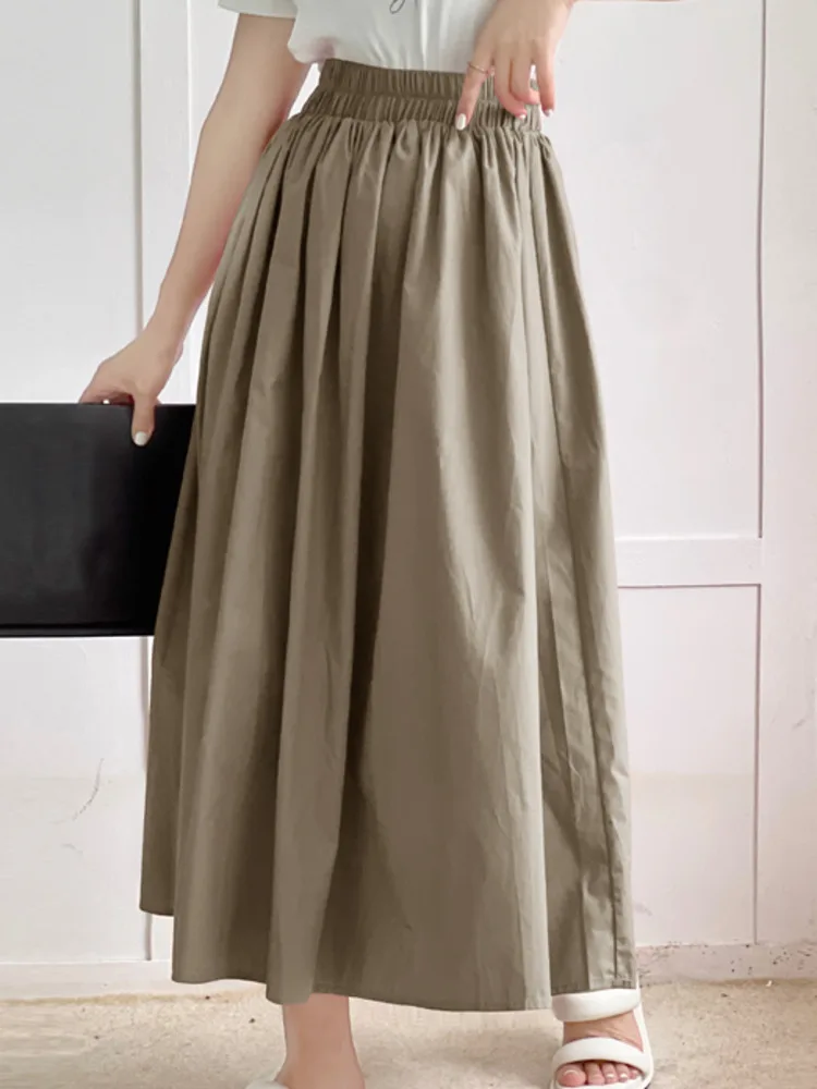 

Fashion Bright Color Long Half Skirt Cotton Flare Pleated Large Women's Hem Skirts For Female 2024 Spring Summer