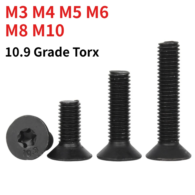 M3 M4 M5 M6 M8 M10  10.9 Grade Torx Countersunk Head Screw, Black Carbon Steel Flat Socket Torx Machine Screw