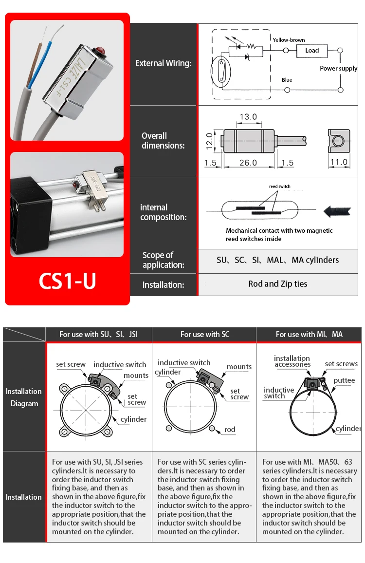 Laize magnet sensor magnetisch gesteuerter schalter für zylinder CS1-F, u, j, s, g; DS1-M; D-B, D-Z – Detail 5