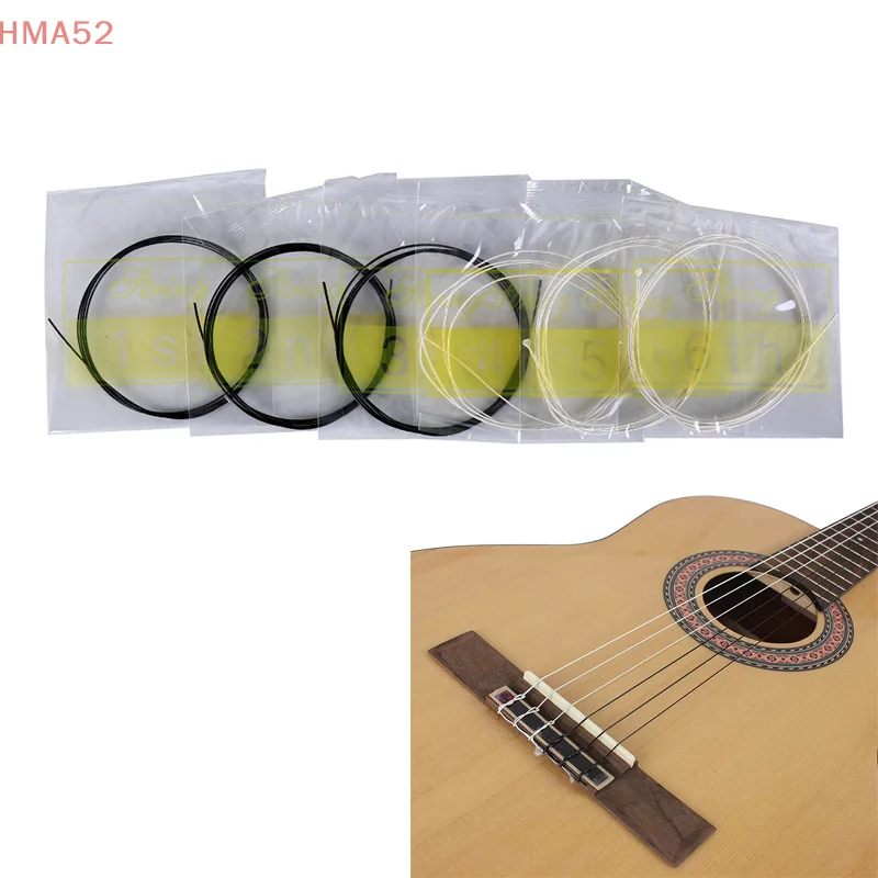 6Pcs C103 Nylon Guitar Strings Replacement For Classical Guitar Black White Silver-plated Copper Wound Guitar Strings