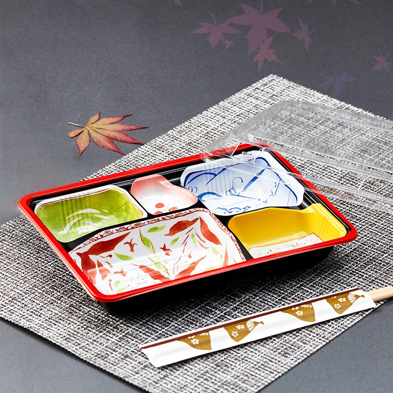 Japanese Lunch Box Disposable Plastic Cover Transparent Multi-Grid High-end Food Sushi Takeout Packaging Tool Square Durable