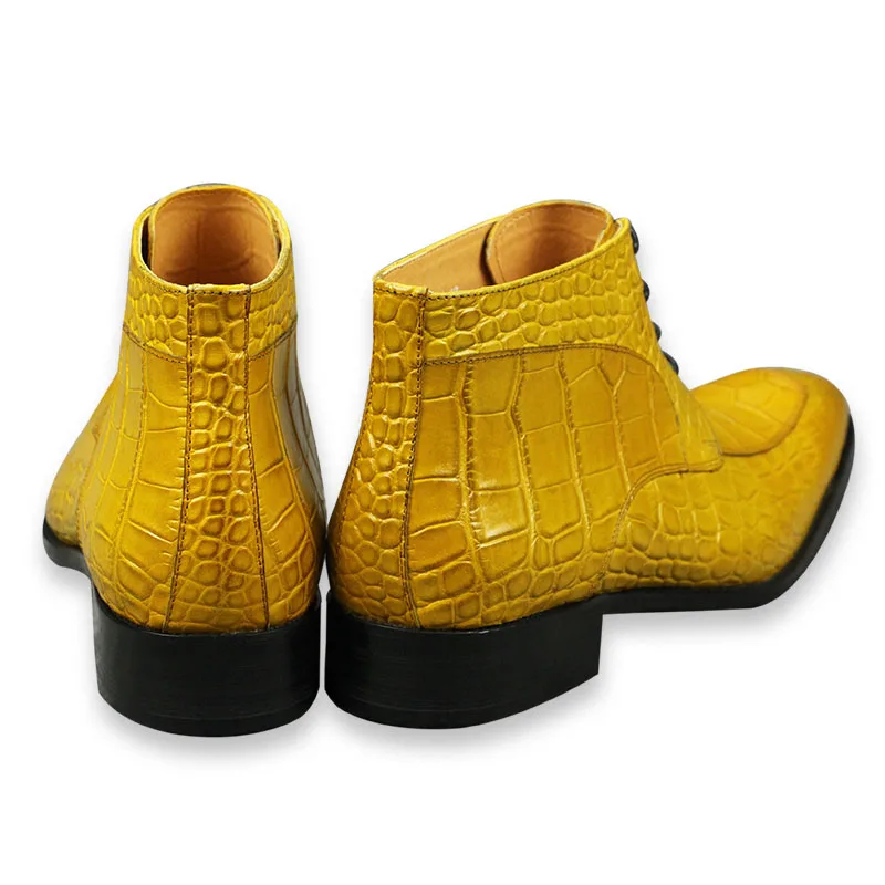 Genuine cow leather with crocodile skin printing lace up shoes Style Solid Boots Sneakers Men\'s Black yellow oversize Big Size48