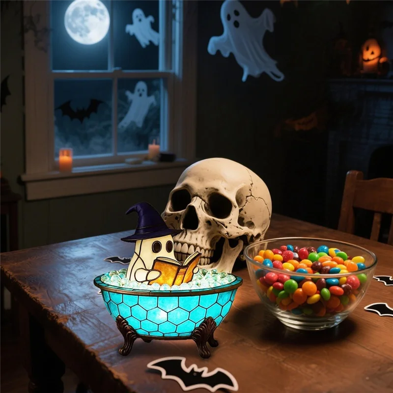 ABZV-Ghost Bathtub Bubble Bath Lamp Halloween Night Light, Cute Led For Bathroom Decor,Spooky Reading Light